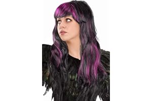 BALINCO Peluca Sexy Bob y Pelo Largo bicolor con mechones Peluca Cabaret Pageboy Charleston Pelucas para Carnaval y Fiesta de Lemas (Pelo Largo negro-rosa)