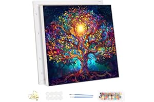 MEIYUDA Peinture par Numero Adulte avec Cadre, Arbre de vie Coloré DIY Peinture à l'huile par Numéros sur Toile Artisanat avec Pinceaux, Decoration Maison Cadeau 30x30cm