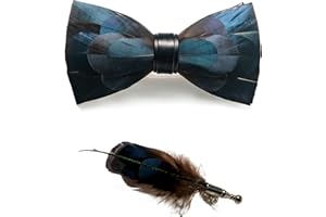 JEMYGINS Homme (réglable) plume et cuir noeud papillon fait à la main en différentes couleurs + boîtes en bois dominé