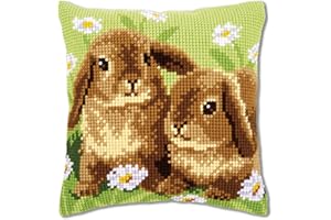 VERVACO Kit Cuscino Punto Croce Due Conigli Set Ricamo Principianti Cuscini Gobelin Decorativi ca. 40 x 40 cm Accessori per Lavoretti Creativi DIY Casa Decor Hobby Adulti Cross Stitch