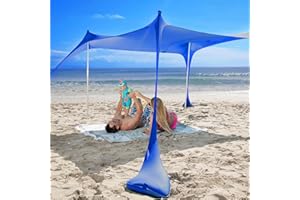 SUN NINJA Strandzelt mit UPF50+ - Sonnenschutz Strand Sonnensegel mit Sandschaufel & Erdnägeln - Strandmuschel Baby UV Schutz 50 - Beach Tent