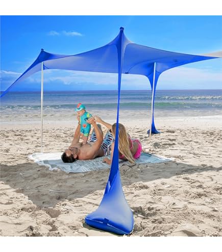 Tenda Da Spiaggia Pop Up 3.4x3.4m | Protezione UPF80+ | 4 Pali Alluminio | Portatile Per Picnic Campeggio - Foto 9