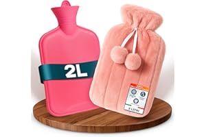 VOLILA Borsa Acqua Calda 2L - Boule Acqua Calda Rosa con Pon Pon per Alleviare il Dolore, Scaldamani e Scaldapiedi – Borsa dell’Acqua Calda di Lusso, Morbida e Lavabile per Impacchi Caldi e Freddi
