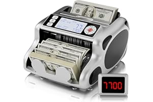 AOCKTOBAR Money Counter Machine, Dollar, Euro Value Count UV/MG/IR/DD/VI/FA Pro Grade Cash Counterfeit Detectors with Backlit LCD Display, Add/Batch/Auto/Manual Modes Money Counting Machine