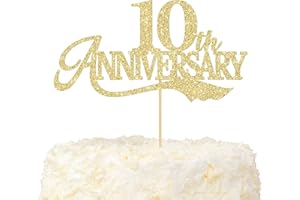 LOVENJOY Topper per Torta per 10° Anniversario Con Glitter Oro per 10 Anni di Matrimonio Cake Decorazione