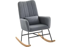 SONGMICS HOME Sedia a Dondolo, con Braccioli, Poltrona a Dondolo, Rivestimento in Peluche, Struttura in Acciaio, Piedi in Legno, Portata 160 kg, Camera da Letto Salotto, Grigio Ardesia LYY500G01