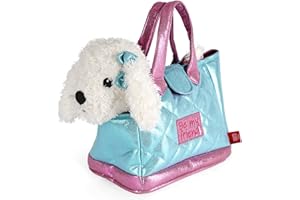 PERLETTI Bolso Niña con Peluche Extraíble - Bolsa Infantil Regalo Niñas 3 4 5 6 Años Suave Ligera Multicolor - Bolso de Mano con Caniche Gato Peluche Guardería Viaje - 30x15x20cm