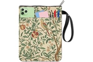 CRASPIRE Custodia per Libri con Frutta e Piante in Tessuto Impermeabile e Lavabile con Melograno Uccello Fiore Foglie Tasca Portadocumenti con Cerniera e Tasca Frontale Extra per Studenti