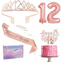 Cadimus Decorazione 12° Compleanno Bbambine,Nero Rosa Oro Palloncini 12 Anni,Set di Decorazioni con Palloncini per 12°,Striscione di Happy Birthday,Ddeco per Feste di Compleanno 12