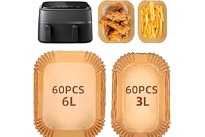 CaiTang Airfryer Carta da forno per Philips Airfryer Dual Basket 3000 Series 9L,120 pezzi Philips Airfryer per friggitrice ad aria calda Tefal 5.2L/3.1L(60 + 60 pcs) (6L + 3L)