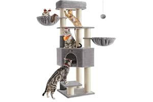 Feandrea Drapak dla kota z ciepłymi kocami, dla dużych kotów, 2 szczotki kotów, grubość pnia 11,1 cm, duże platformy, 50 x 50 x 160 cm, kolor gołębiej szarości i kremowej bieli PCT003N01