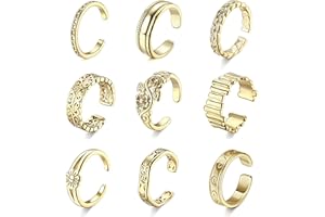 Dochais Adjustable Toe Rings for Women Silver/Gold Simple Open Arrow Flower Heart Foot Jewelry Toe Rings Set for Summer Beach Holiday 8-20 Pcs