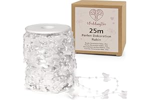 ‎WEDDINGTREE WeddingTree 25m Perlengirlande weiss - Perlenband für Hochzeits- und Partydeko Geburtstag Taufe Weihnachten - Tischdeko Hochzeit - Perlendraht mit Perlen - Kristall Kette Deko