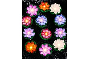 HORTSUN 12 Stück schwimmende Lotus-Pool-Lichter, LED-Blumenteich-Licht, batteriebetrieben, Wasserlilie, Lotus-Teich-Dekor, beleuchtetes Teichzubehör, Schwimmbad (15 cm, mehrfarbig)