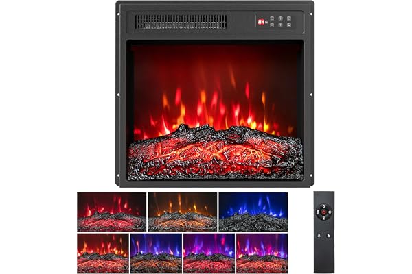 COSTWAY Cheminée Électrique 48,5 CM, Cheminée Chauffage 750W/1500W avec Télécommande 7 Couleurs de Flammes Réalistes 5 Niveaux de Luminosité Réglables, Minuterie 8H Protection Contre Surchauffe