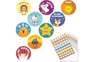 Winter Shore Belohnungssticker für Kinder [1008 Pack] - Deutsche Motivations-Aufkleber für Schüler, Lehrerbedarf Grundschule, Schule - 9 verschiedene Designs, 2,5 cm Groß mit Cartoon-Aufdrucken