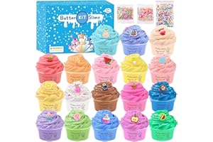 KAOERDCE 18 Pack Butter Fluffy Making Slime Kit for kids, Easter Scented Crunchy Cheap Slime Charms Party Favor for Girls and Boys 4-12, DIY Putty Toys Games, with Candy Ice Cream Fruit, Bag Fillers