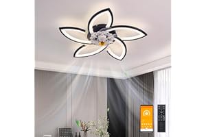 WODA SHANG MAO Ventilatore da Soffitto con Luce, 70cm, Dimmerabile LED Plafoniere con Telecomando e APP, 6- Marce Ventola da Soffitto inversione senso di rotazione, Temporizzazione Ventola Silenziosa (Nero)