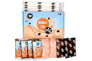 TeaJoy Bubble Tea Kit (Makes 4 Drinks) - Milk Tea & Brown Sugar + Instant Tapioca Pearls - Simple & Fun - Just Add Milk & Ice - Vegan-Friendly