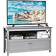 COSTWAY TV Stand for TVs up to 50 Inches, Wooden TV Cabinet Media Entertainment Center with Storage Shelf & Double Door, Modern TV Unit Console Table for Living Room and Bedroom (Grey)