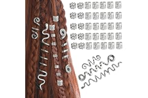MUFEKUM 38 Stück Dreadlocks Schmuck Haarspiralen Clips, Verstellbar Metall Cuffs Haar Flecht Ringe, Perlen Haarschmuck Braids Haar Dreadlocks Zubehör Für Frauen Männer Zöpfe Dekoration (Silber)
