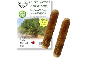ARTISAN GIFT CO Naturalne drewno oliwne długotrwałe żucie dla psa. Zabawka ząbkowana dla szczeniaka, opakowanie oszczędzające 2 patyczki (małe) 12 cm