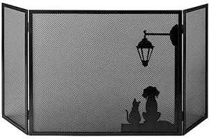 BONUSSI Parascintille per Camino 3 Ante 20+60+20 H50 in Ferro Verniciato Grigio Martellato