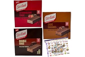 AETN Creations Slim Fast Snack Bar 3 Box Mix (18 Bars) Chocolate, Caramel and Strawberry Flavours Low Calorie, Light, Sweet, Indulgent Treat on the Go with AETN Meal Planner