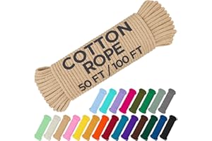 TECEUM Cotton Rope 3/16” (5 mm) – 50 FT – Strong All-Purpose Braided Rope – Natural Cotton – For Crafting, Сamping, Clothes Line, DIY, Indoor & Outdoor Use – Beige