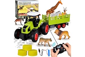 Aragallant RC Trattore Telecomandato per Bambini Con Rimorchio Animale Pagliaio, Radiocomandato Giocattoli Agricoltura Playset 3-8 Anni