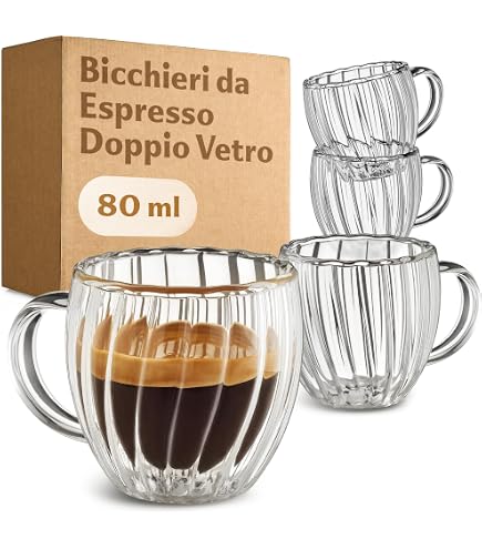 PARACITY Set Di 2 Tazzine Da Caffè Espresso A Doppia Parete Con Manico, 70,9 G, In Borosilicato, Accessori Per Espresso - 2