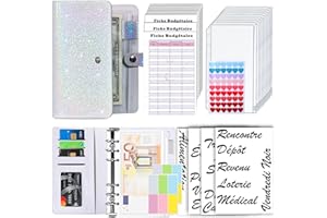 COKOAiAi Classeur Budget Francais, Classeur Budget Enveloppe Set, Classeur A6 en Cuir 10 PVC Enveloppe Budget, 12 Feuilles Budget et 24 Autocollants de Mots Français,organisateur de budget