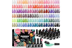 Phoenixy Gel Nail Polish Set, 54+6 PCS Gel Nail Polish with Glitter Matte Glossy Base Top Coat, Pink Blue Purple Nail Varnish Set Gift for Women