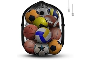 AMFUN Bardzo duża torba siatkowa do piłki nożnej, torba ze sznurkiem z regulowanym paskiem na ramię, wodoodporna torba do przechowywania koszykówki, piłki nożnej, rugby, siatkówki