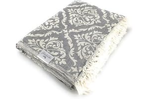 Carenesse Żakardowa narzuta King Size barokowa, 260 x 260 cm, szara, szlachetna i delikatna, dwustronna narzuta ze 100% bawełny z wysokiej jakości tkaniem, narzuta na łóżko i sofę, cienki i lekki