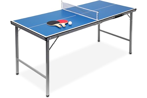 Relaxdays Table de ping-pong midi de table, table pliante pour intérieur et extérieur, balle et palettes incluses, 150 x 67 x 71 cm 10019102 Bleu/Argenté/Noir