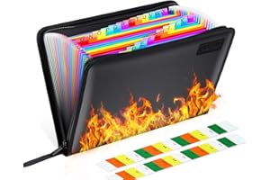 ABC LIFE ABClife Expanding File Folder Fireproof Document Bag Portable Rainbow Fireproof Accordion Organiser Fireproof File Bag A4 with Fire Resistant Zipper for Bills and Valuables Storage (24 Pockets)