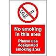 No Smoking in this area. Please use designated smoking area sign - 3mm Aluminium sign 300mm x 200mm