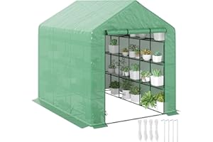 Outsunny Invernadero Pequeño Invernadero de Exterior con Estantes de 4 Niveles Puerta con Cremallera y Marco de Acero Invernadero para Cultivar Plantas Flores 244x180x210 cm Verde