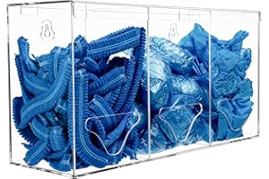 SEANADO Clear Acrylic Glove Dispenser with Lid– Wall Mounted or Freestanding PPE Holder with Lid, 3-Compartment Hygiene Station for Hairnets, Beard Nets, Shoe Covers, Plastic Bags, Disposable Gloves