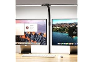 Quntis Led Desk Lamp Double Head, 78CM Dimmable Desk Lights for Office Flexible Gooseneck Clamp Light, 5 Color Modes Eye Caring Table Lamp Monitor Light Bar for Study, Reading, Work, Painting