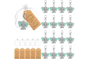 AUXSOUL 30 Pcs Guest Elephant Keychains Baby Shower Party Favors Pendant Kraft Tags Transparent Bags For Baby Shower Kids Birthday Supplies