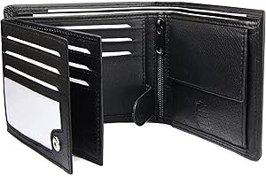 Frentree® Herren Geldbörse aus Nappa Leder mit RFID Schutz, 12 Kartenfächer, Querformat Portemonnaie, Schwarz