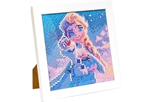 LAISU Eiskönigin Diamond Painting mit Rahmen für Kinder ab 6 Jahre und Jugendliche Anfänger, Kleine 20x20cm Cartoon Prinzessin 5D Diamant Malerei Bilder, DIY Mosaikherstellung Bastelset für Mädchen