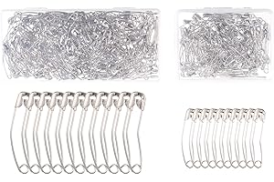 SDHIIOLP 300 Pcs Safety Pins Kit Curved Quilting & Basting Pins, Rust Resistant Steel, curved safety pins quilting, 28mm & 38mm
