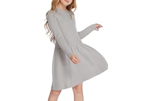 Arshiner Vestidos y Mamelucos de Manga Larga para niñas, Vestido suéter de Punto Acanalado, Vestido Jersey, Vestido de Fiesta, Regalos para niños de 5 a 14 años