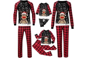 BASTWAHL Weihnachts Pyjama Familie Set - Partner Matching Christmas Pyjama Couples Set Partnerlook Weihnachtspyjama Familie Outfit Weihnachten Schlafanzug Oberteil und Hose mit Aufdurck für Damen Herren Kinder