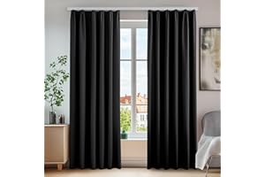 ‎DECONOVO Deconovo Gardinen Blickdicht Thermovorhang Lärmschutzvorhang mit Kräuselband, 175x140cm(HöhexBreite), Schwarz, 2er Set