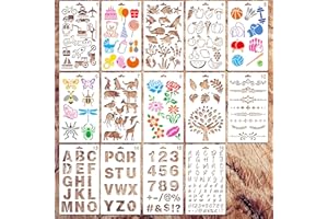 Naapesi 14 plantillas reutilizables para dibujar, plantillas de números y letras, plantillas para manualidades, juego de plantillas de diario de arte, plantilla de pared para pintura, plantilla de