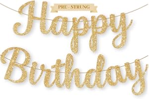 KatchOn, Glitter Gold Cursive Happy Birthday Banner - Pre-Strung, 10 Feet | Birthday Decorations for Women, Men, Boys and Girls | Hbd Banner Backdrop For Gold Party Decorations, Happy Birthday Sign